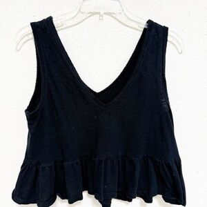Wild Fable Black Ruffle Hem Crop Tank Top